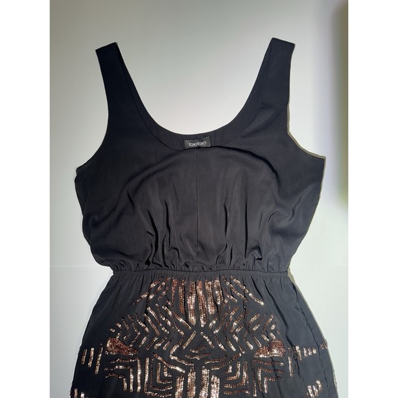 Bebe Black Sleeveless Dress With Copper Sequins Size Small - Picture 2 of 7